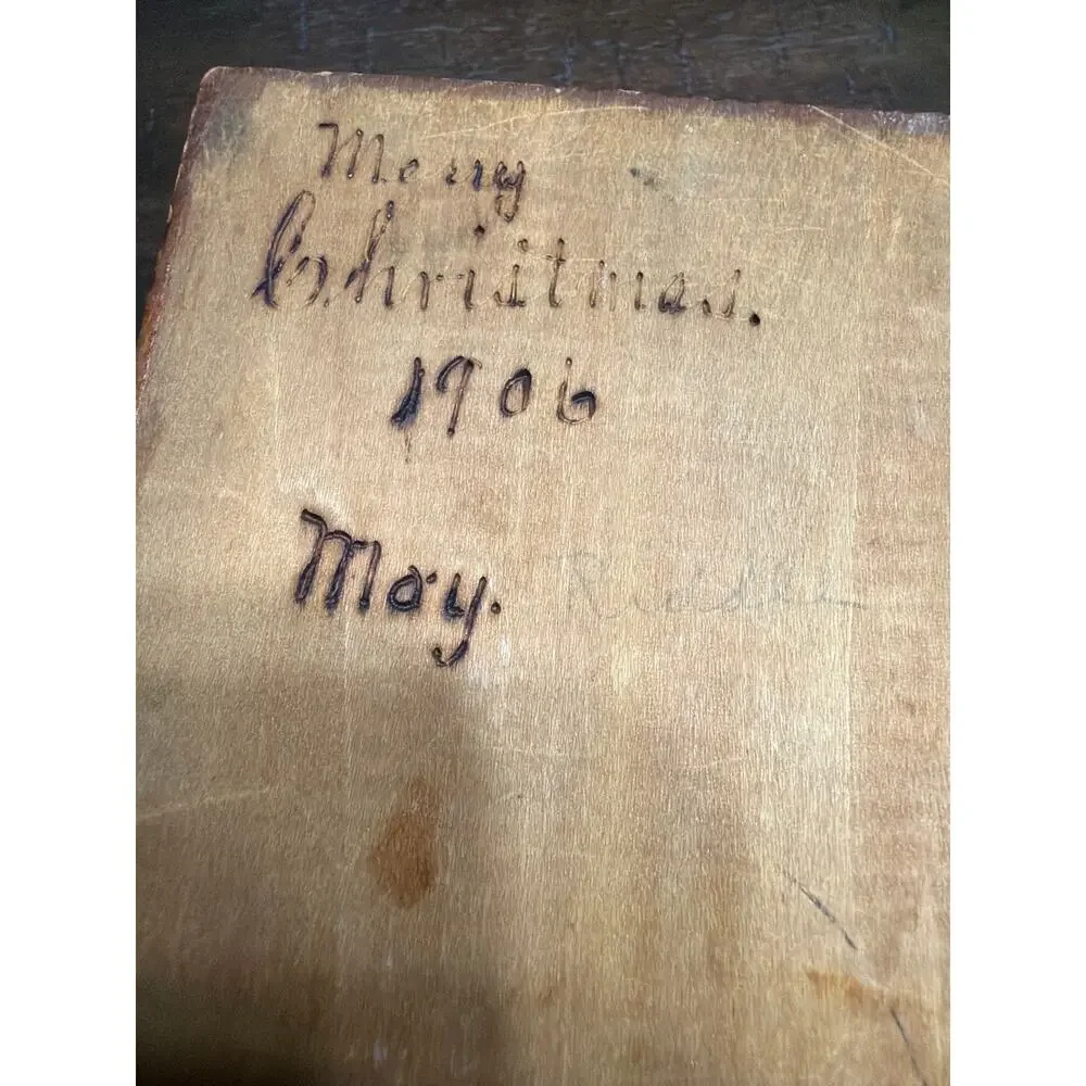 Antique 1906 Pyrography Wood Glove Box Arts Crafts Floral Pokerwork Dated 1907